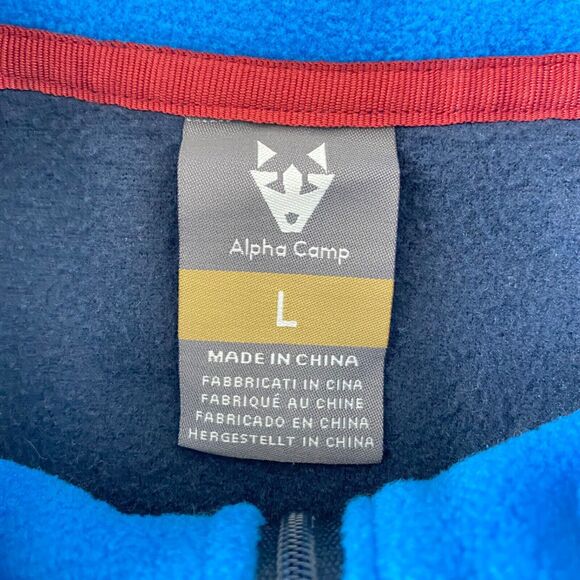 Men's Large Fleece Sweatshirt Alpha Camp Blue Long Sleeve Quarter Zip High Neck - Picture 7 of 9